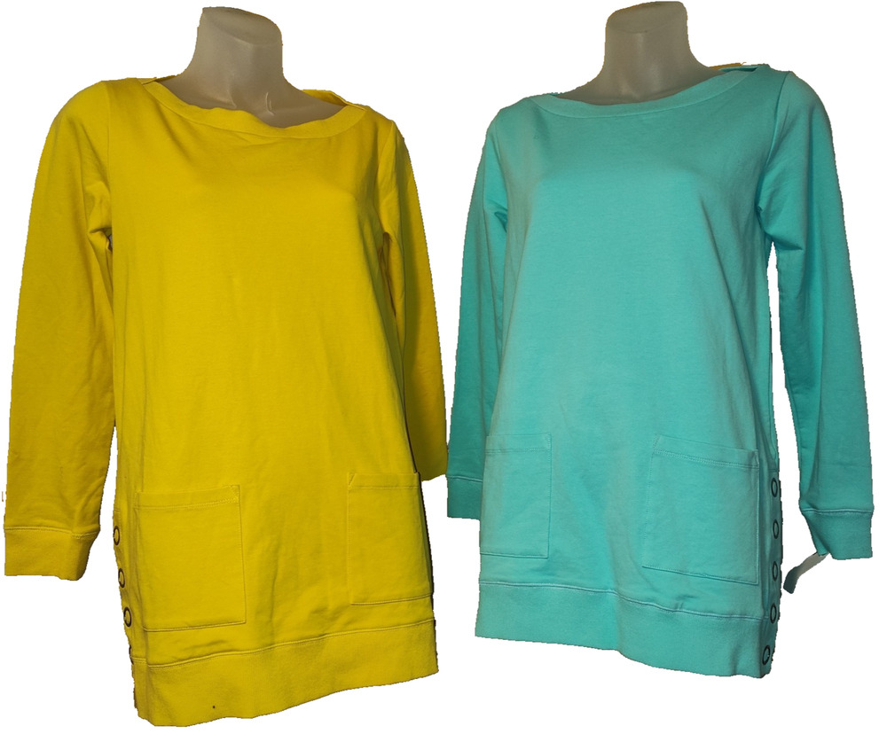 Lot Of 2Pcs OSO Casuals Women’s Blue&Yellow Crew Neck Pocket Tops Size XS BG39